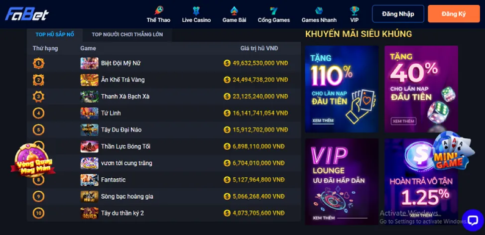 Tiền thưởng chào mừng Winclub cho lần nạp đầu tiên